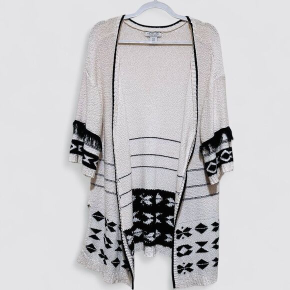 Rachel Zoe Womens Duster Cardigan Dutton 1X Gray Aztec Boho Southwestern Fringe - Picture 1 of 8